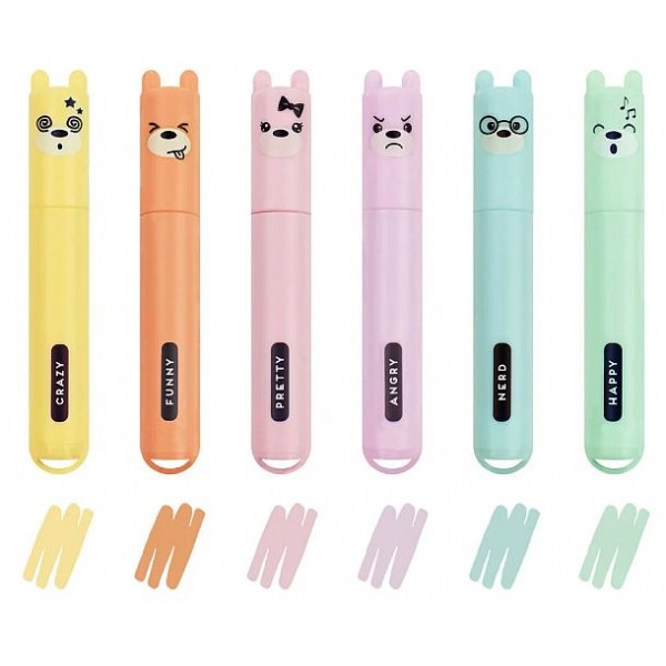 Σετ 6 μίνι μαρκαδόροι υπογράμμισης Legami Teddy's mood pastel