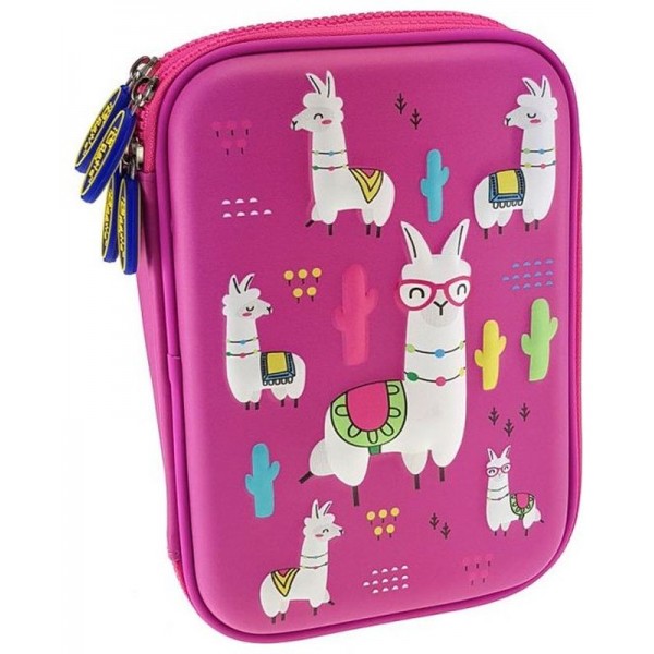 Κασετίνα με 2 Θήκες 3D Llama φούξια